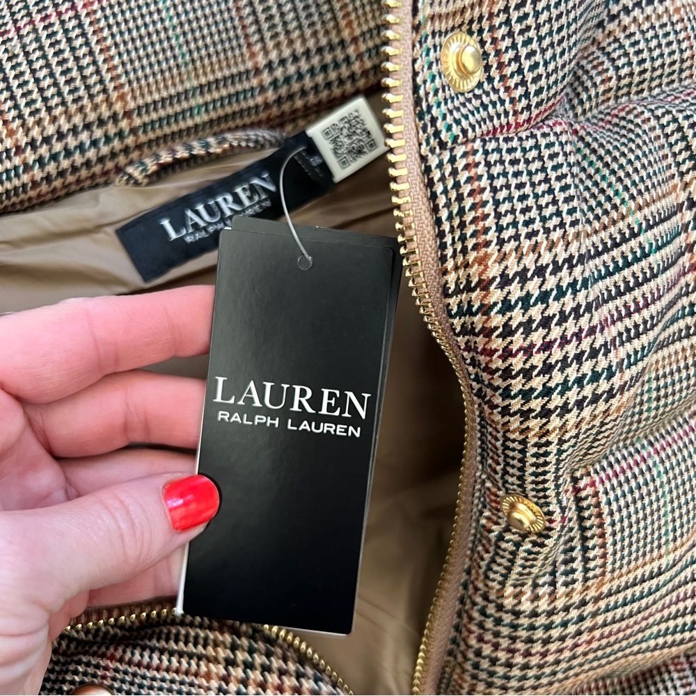 New LAUREN by RALPH LAUREN Quilted Tweed Down Vest Brown Sz 2 - Picture 15 of 17